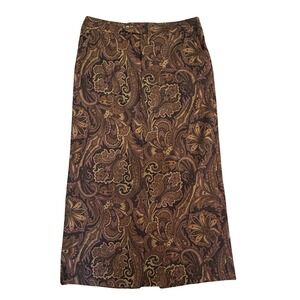 Giorgio Fiorlini Collection Brown Paisley Midi Skirt Womens 14 Pockets